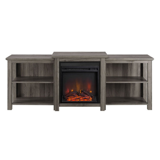 70" Tiered Top Open Shelf Fireplace TV Stand - Slate Gray