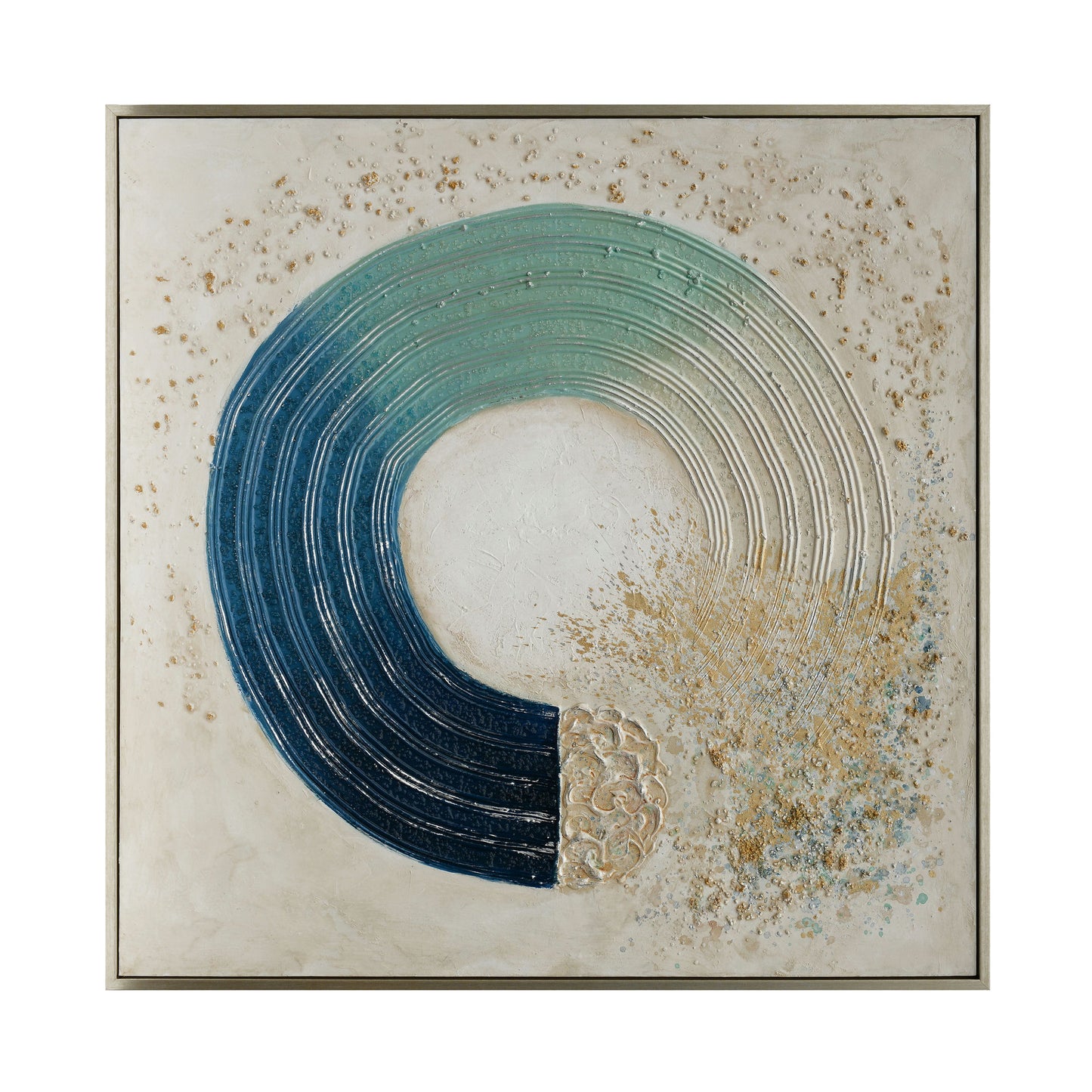 52x52 Circle Abstract Canvas, Blue On Silver Frame