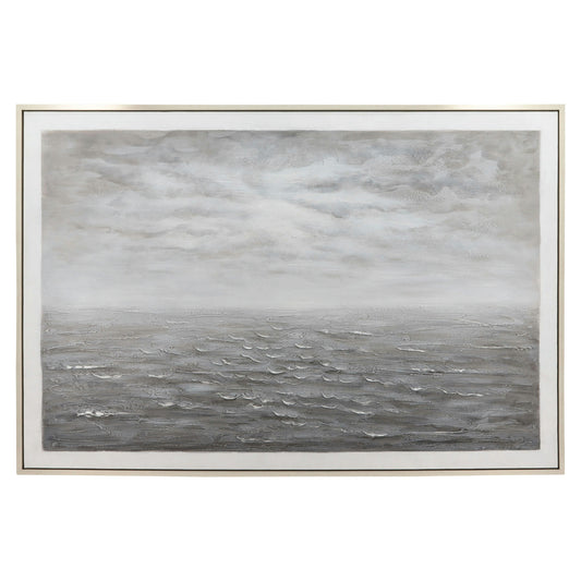 62x42 Ocean Painting, Gray On Silver Frame