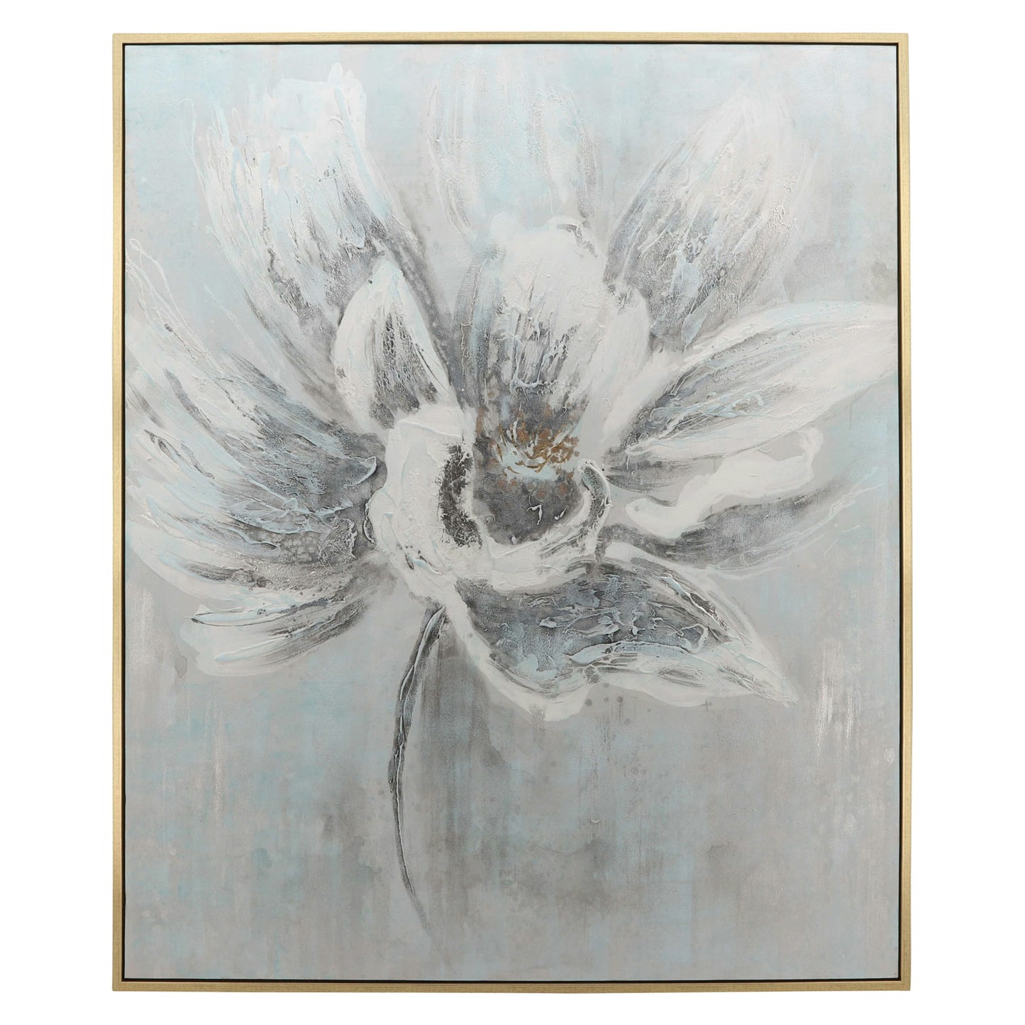 62x52 Flower Canvas, Gray On Gold Frame