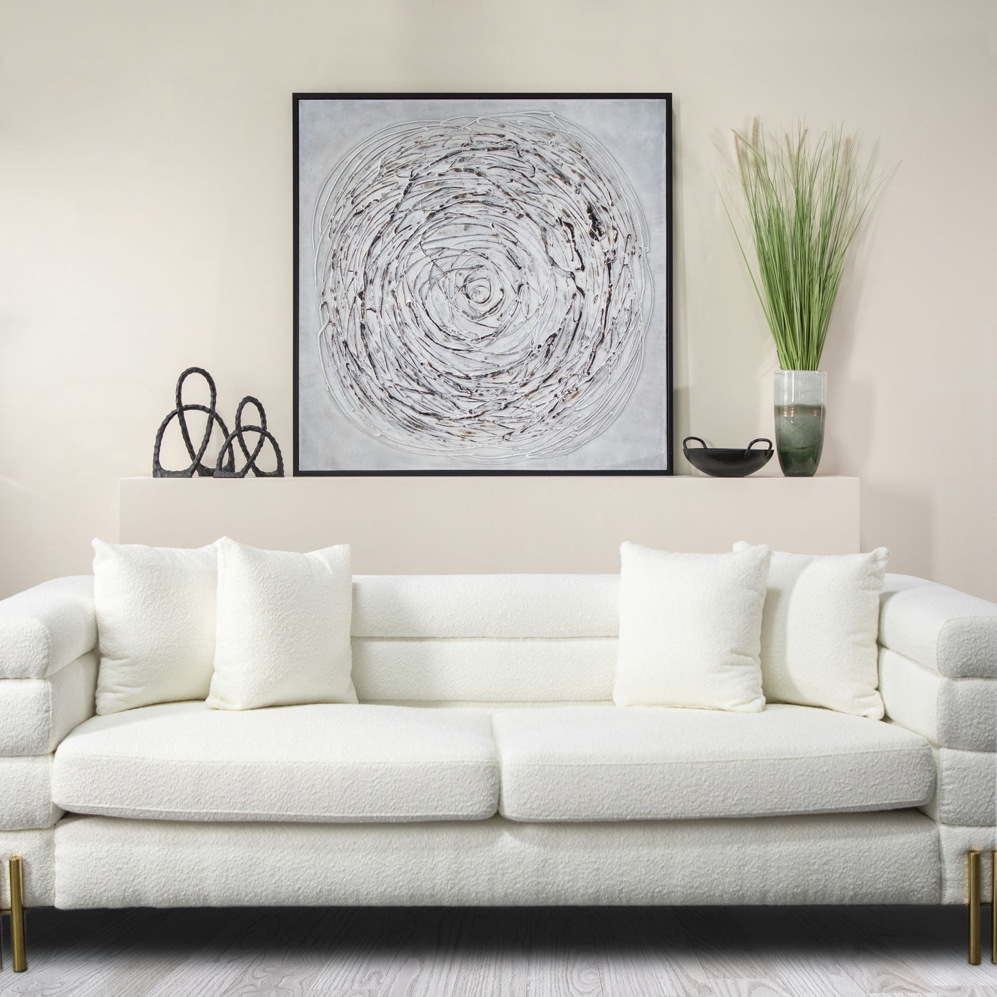 52x52 Swirl Painting, Gray On Black Frame