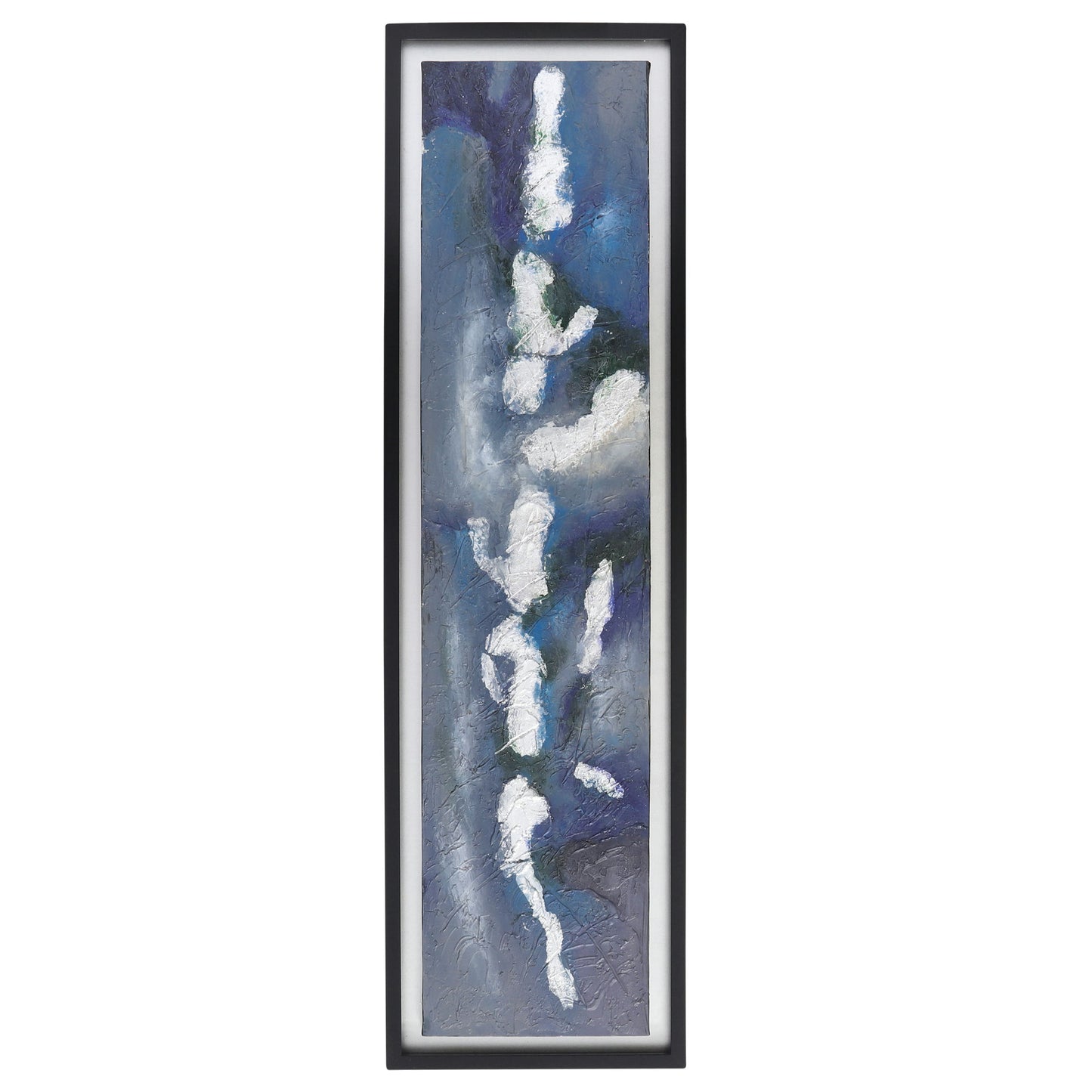 70x20 Handpainted Oil Canvas Abstract, Blue/silver