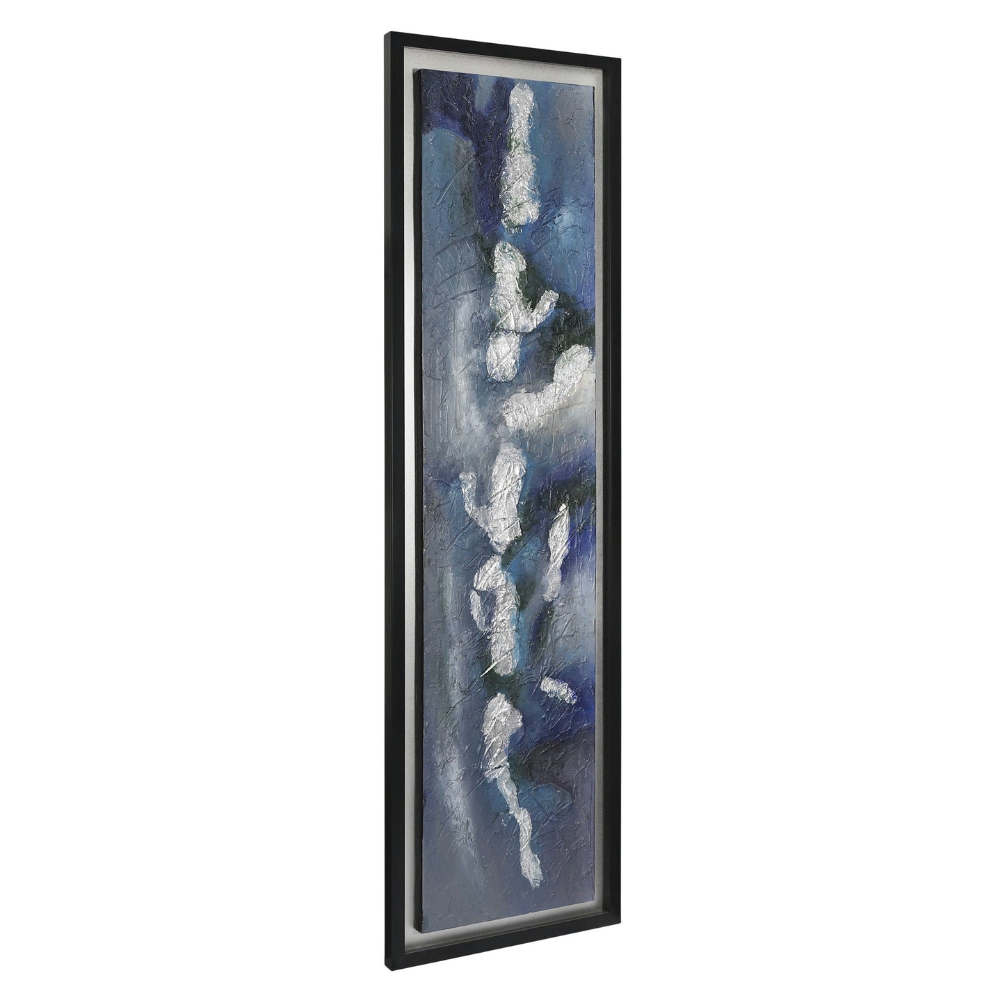 70x20 Handpainted Oil Canvas Abstract, Blue/silver