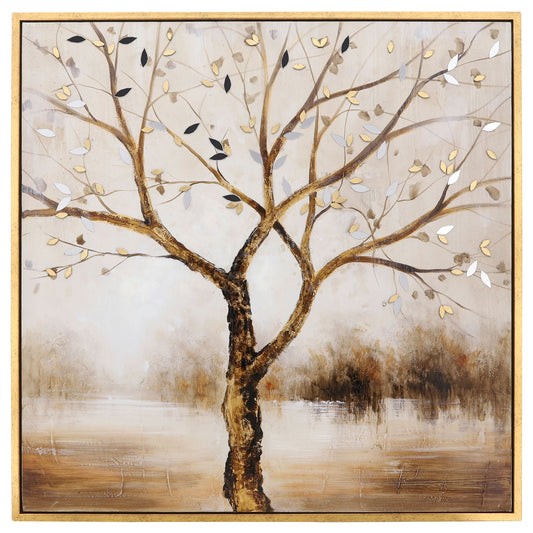 42x42 Handpainted Oil Canvas Tree, Brown