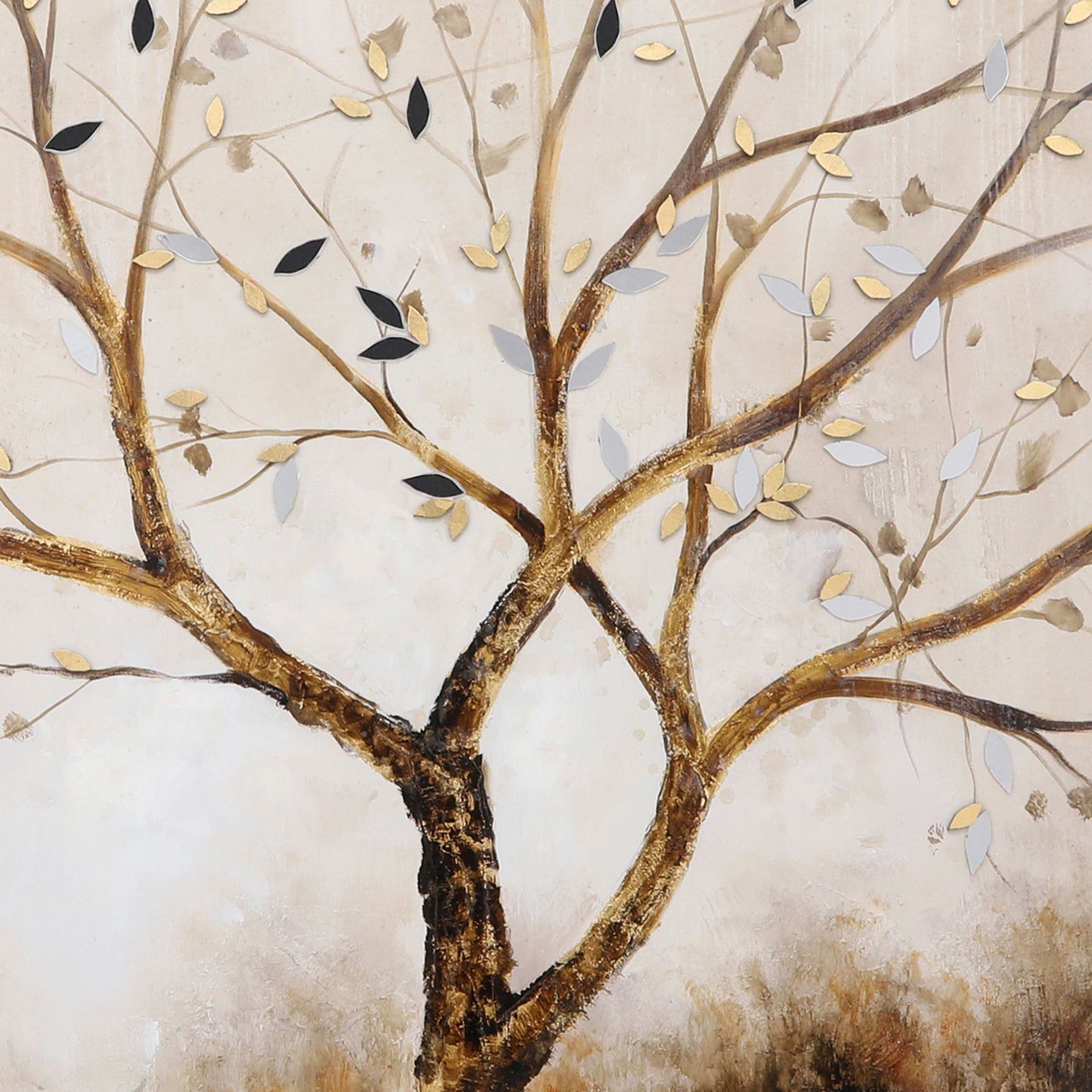 42x42 Handpainted Oil Canvas Tree, Brown