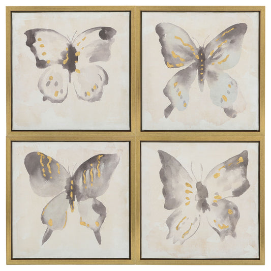 S/4 18x18 Handpainted Oil Canvas Butterflies, Mult