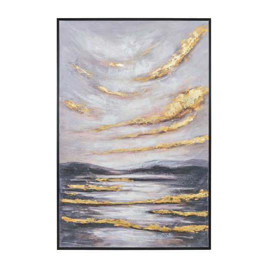 40x60 Sky Hand Painted Canvas, Gray/gold