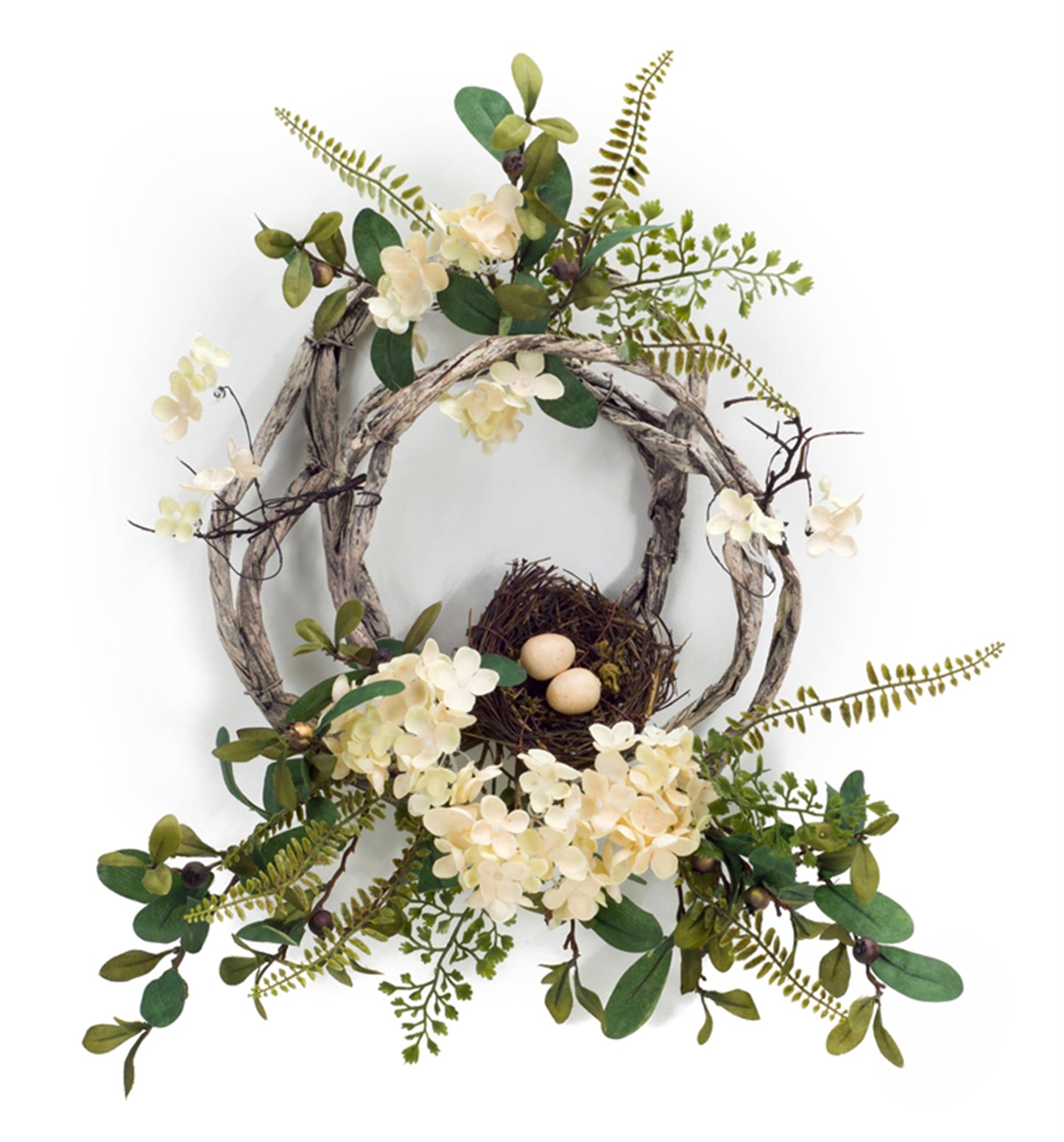 Hydrangea/Bird Nest Wreath (Set Of 4) 20"D Polyester/Plastic
