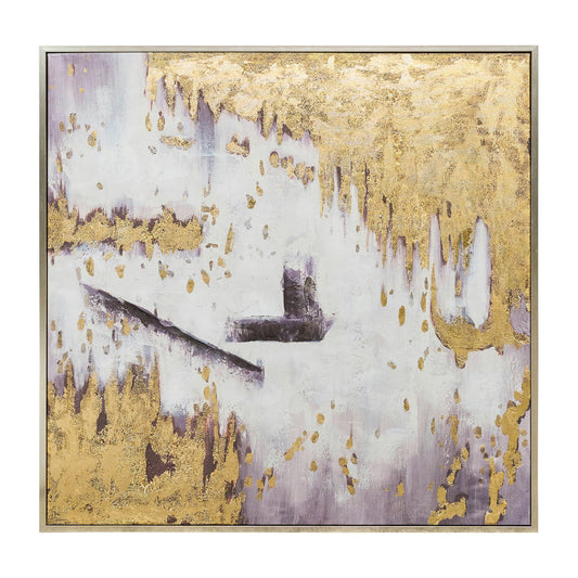 40x40 Handpainted Abstract Canvas, Gold/white