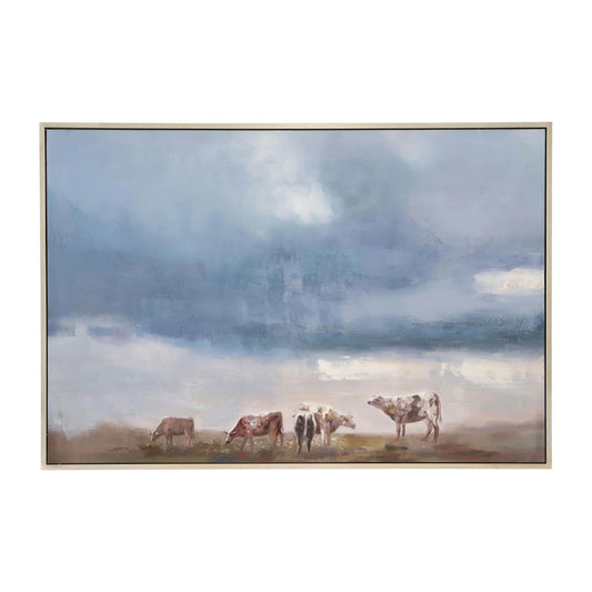 62x42 Framed Hand Painted Farm Canvas, Multi