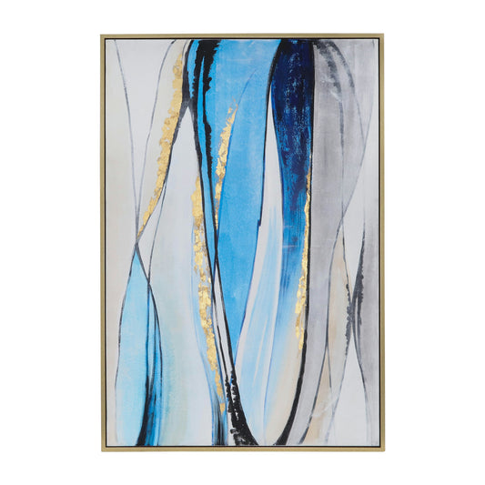 62x42 Framed Hand Painted Abstract Canvas, Blue