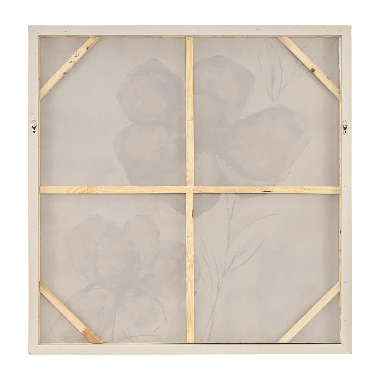 51x51 Framed Hand Painted Flower Canvas, Ivory