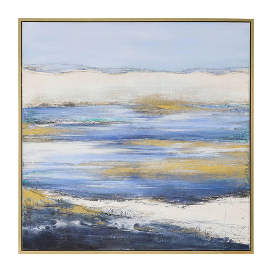 52x52 Framed Hand Painted Ocean Canvas, Blue