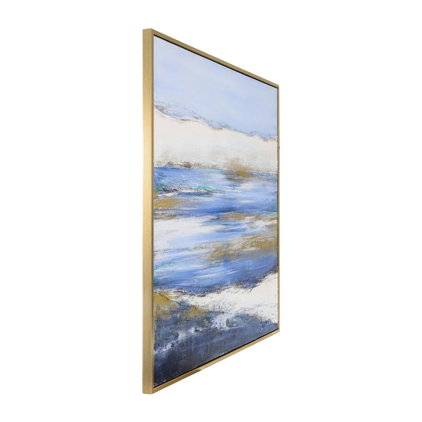 52x52 Framed Hand Painted Ocean Canvas, Blue