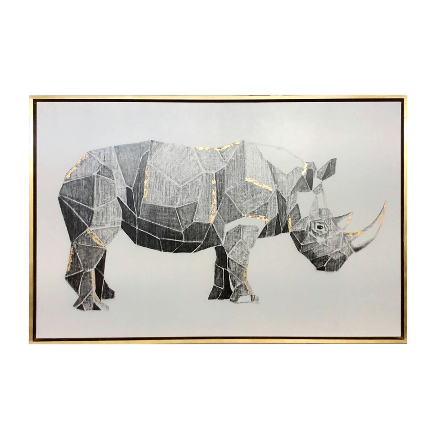 71x47, Hand Painted Charcoal Rhino W/gold Leaf