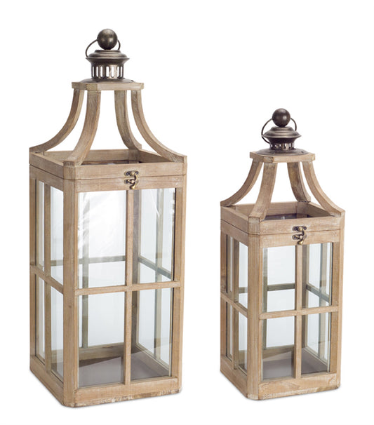 Lantern (Set Of 2) 23"H, 29.5"H Wood/Metal