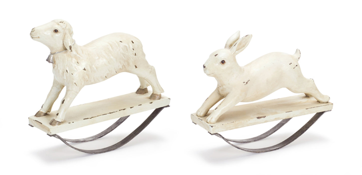 Rabbit And Lamb Rockers (Set Of 4) 7"H Resin