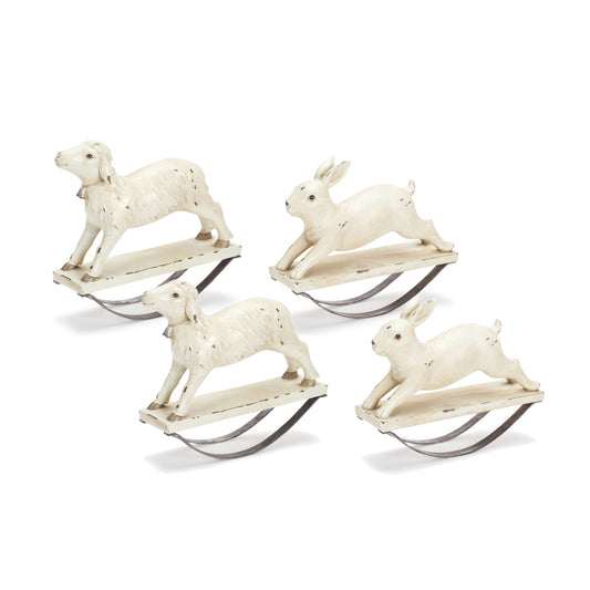 Rabbit And Lamb Rockers (Set Of 4) 7"H Resin