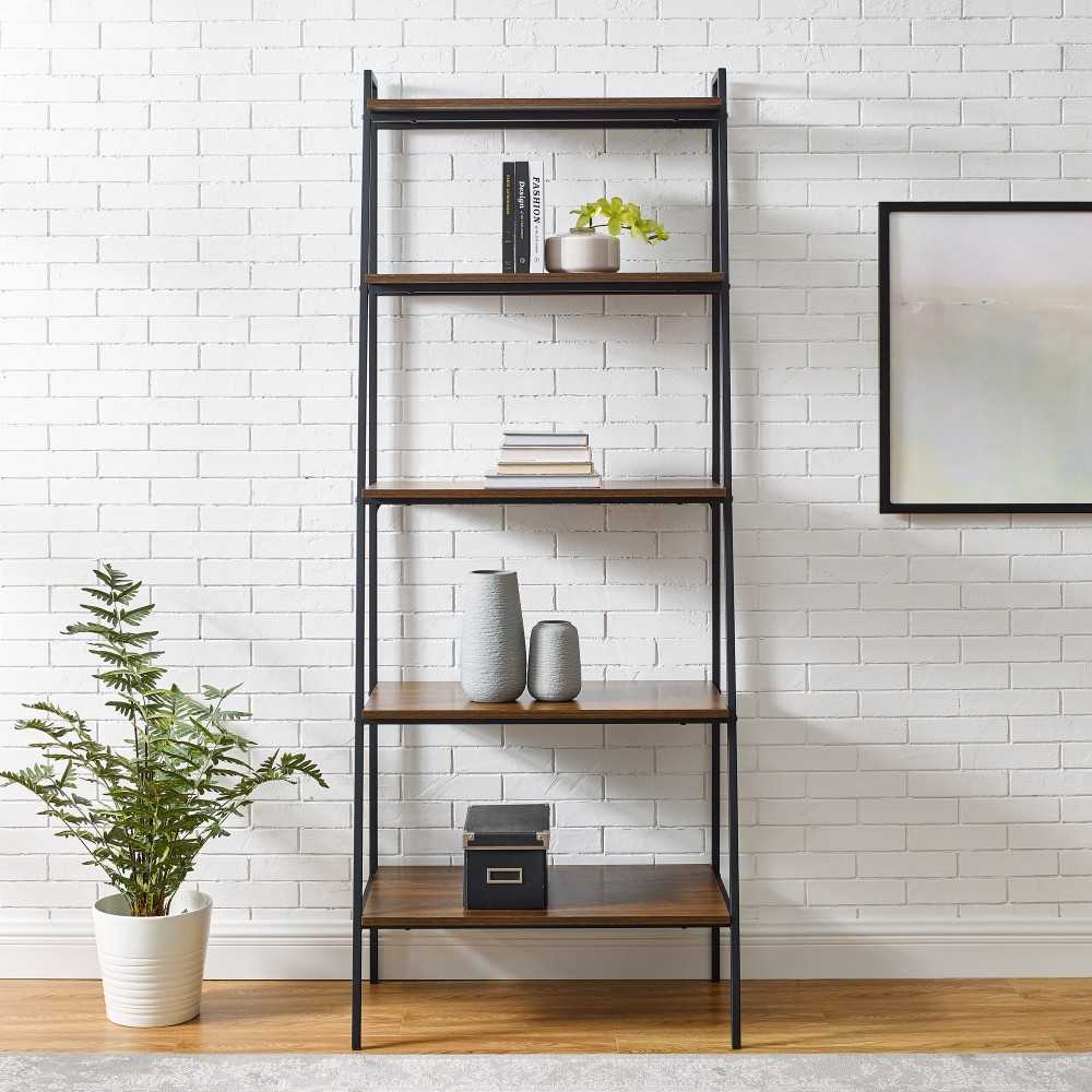 72" Industrial Ladder Bookcase - Dark Walnut