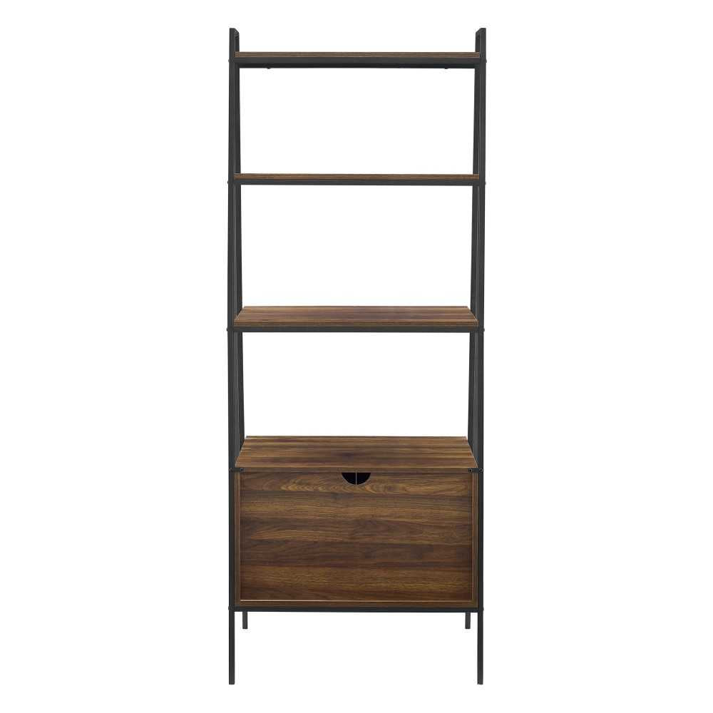 72" Industrial Wood Ladder Bookcase - Dark Walnut