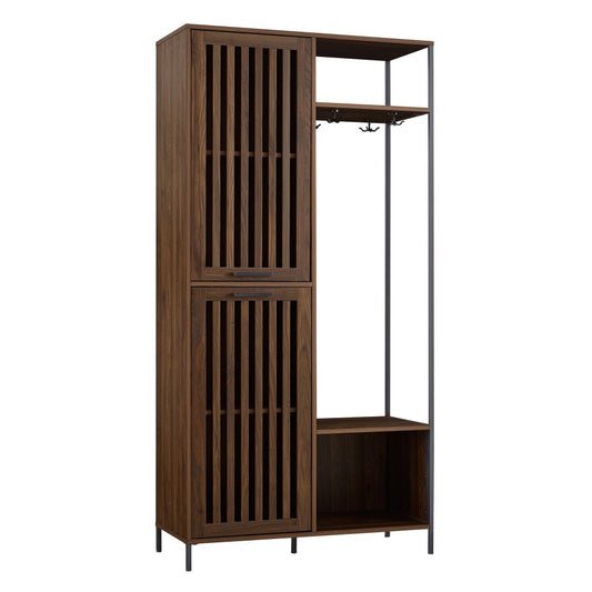 72" Slat Door Metal and Wood Hall Tree - Dark Walnut