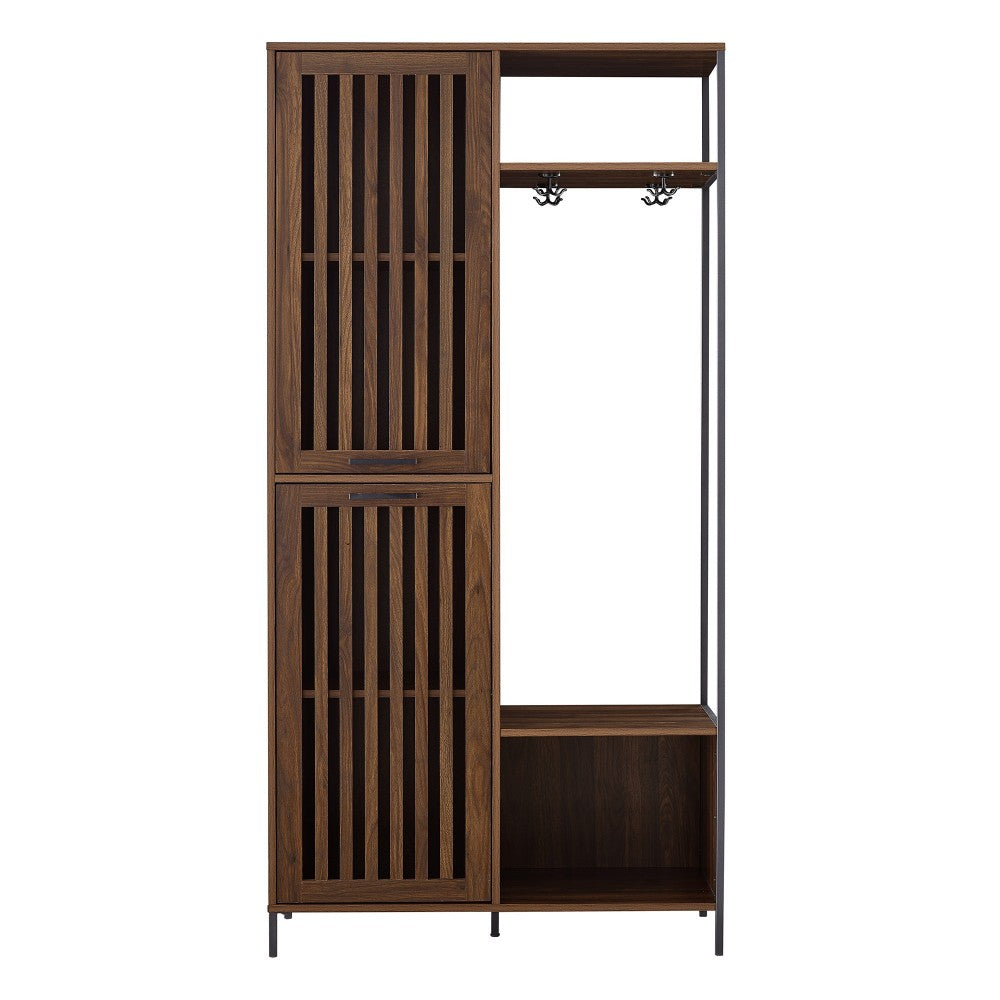 72" Slat Door Metal and Wood Hall Tree - Dark Walnut