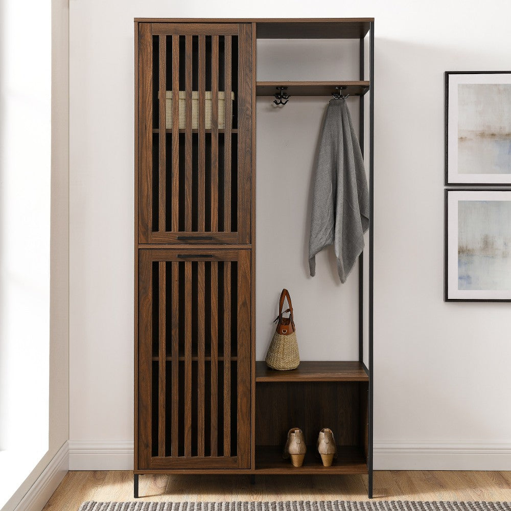 72" Slat Door Metal and Wood Hall Tree - Dark Walnut