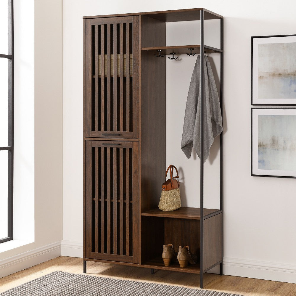72" Slat Door Metal and Wood Hall Tree - Dark Walnut