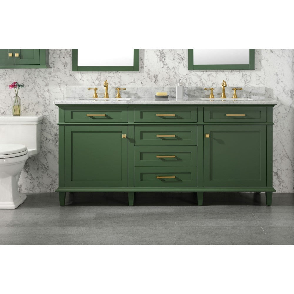 72" Vogue Green Double Single Sink Vanity Cabinet With Carrara White Top