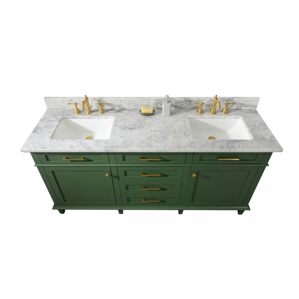 72" Vogue Green Double Single Sink Vanity Cabinet With Carrara White Top