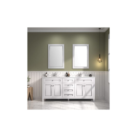 72" White Finish Sink Vanity Cabinet With Carrara White Top