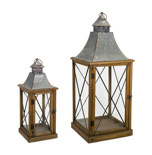 Lantern (Set Of 2) 22"H, 33.5"H Wood/Metal