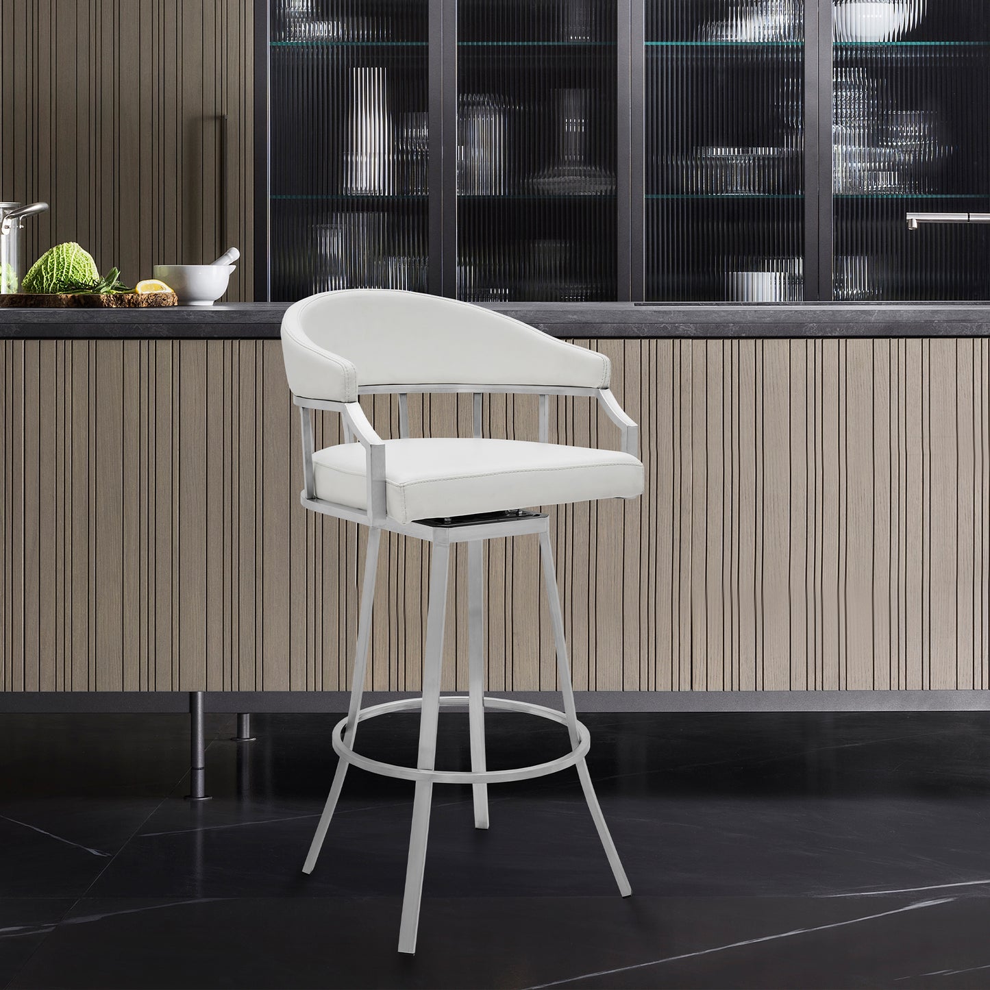 Palmdale Swivel Modern White Faux Leather 30" Barstool