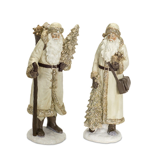 Santa (Set Of 2) 13"H Resin, White, Silver