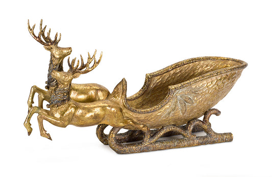 Deer With Sleigh 25.5"L x 14"H Poly Stone