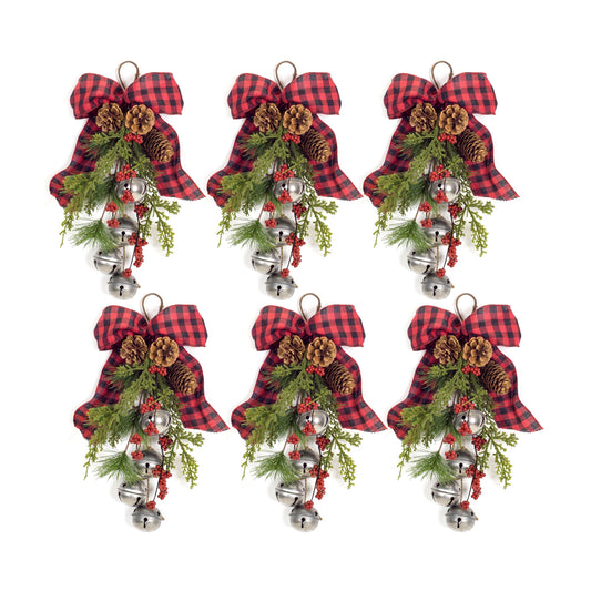 Pine/Bell Package Tie (Set Of 6) 15"H Polyester
