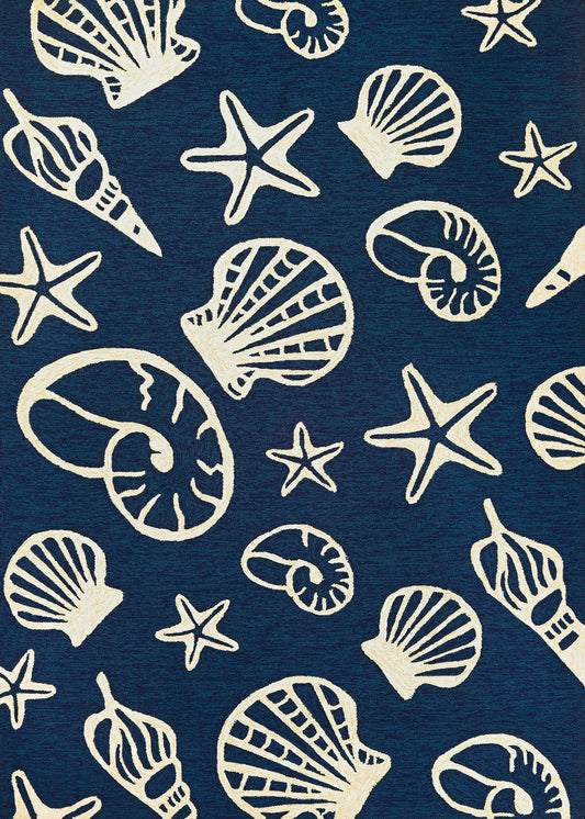 Couristan Outdoor Escape Cardita Shells Navy-Ivory Runner Rug 2'6" x 8'6"
