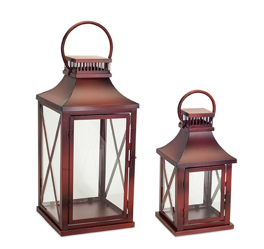 Lantern (Set Of 2) 14"H, 20"H Metal/Glass