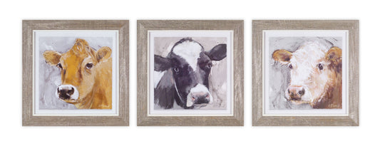 Framed Cow Print (Set Of 3) 10"H Wood/Glass