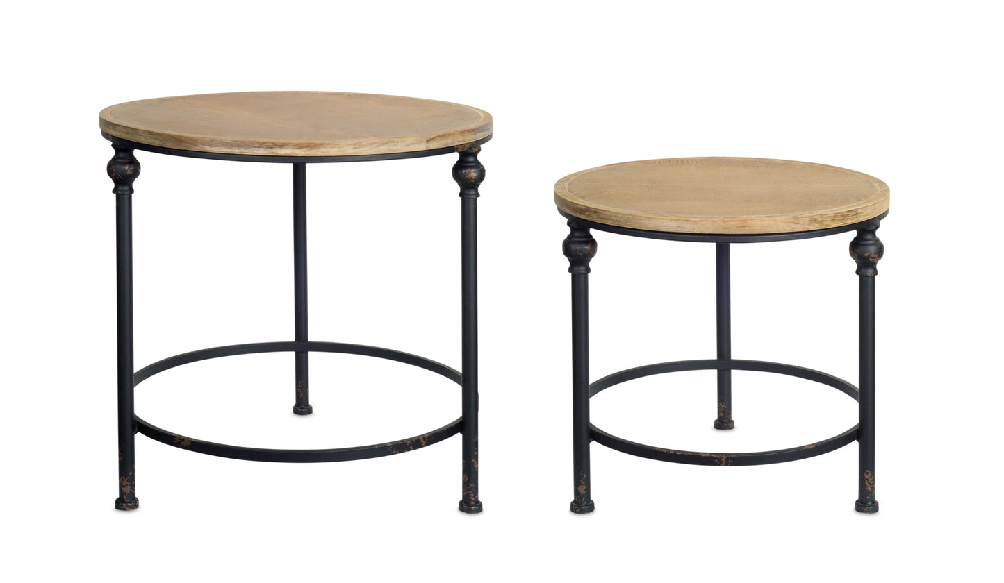 Table (Set Of 2) 17"H, 21"H Metal/Wood 18"X18X"17,22"X22"X21"