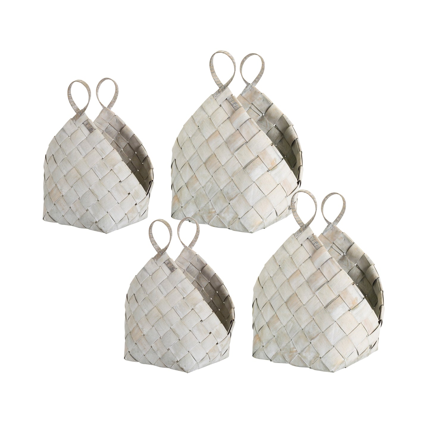 Basket (Set Of 4) 14.5" x 18"H, 18.25" x 21"H Metasequoia, White, Grey