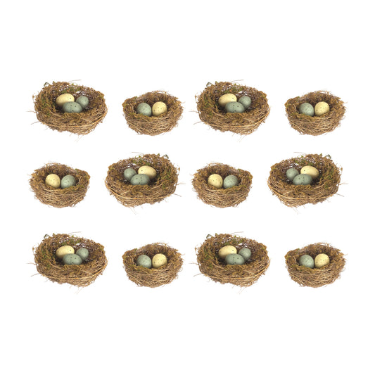 Nest With Eggs (Set Of 12) 4"D, 5.5"D Angel Vine