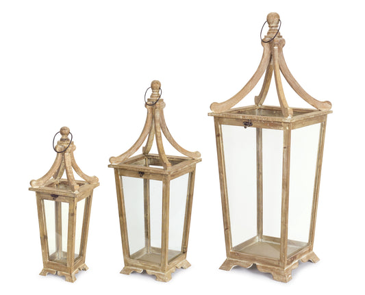 Lantern (Set Of 3) 20.5"H, 29.5"H, 39.75"H Wood/Glass