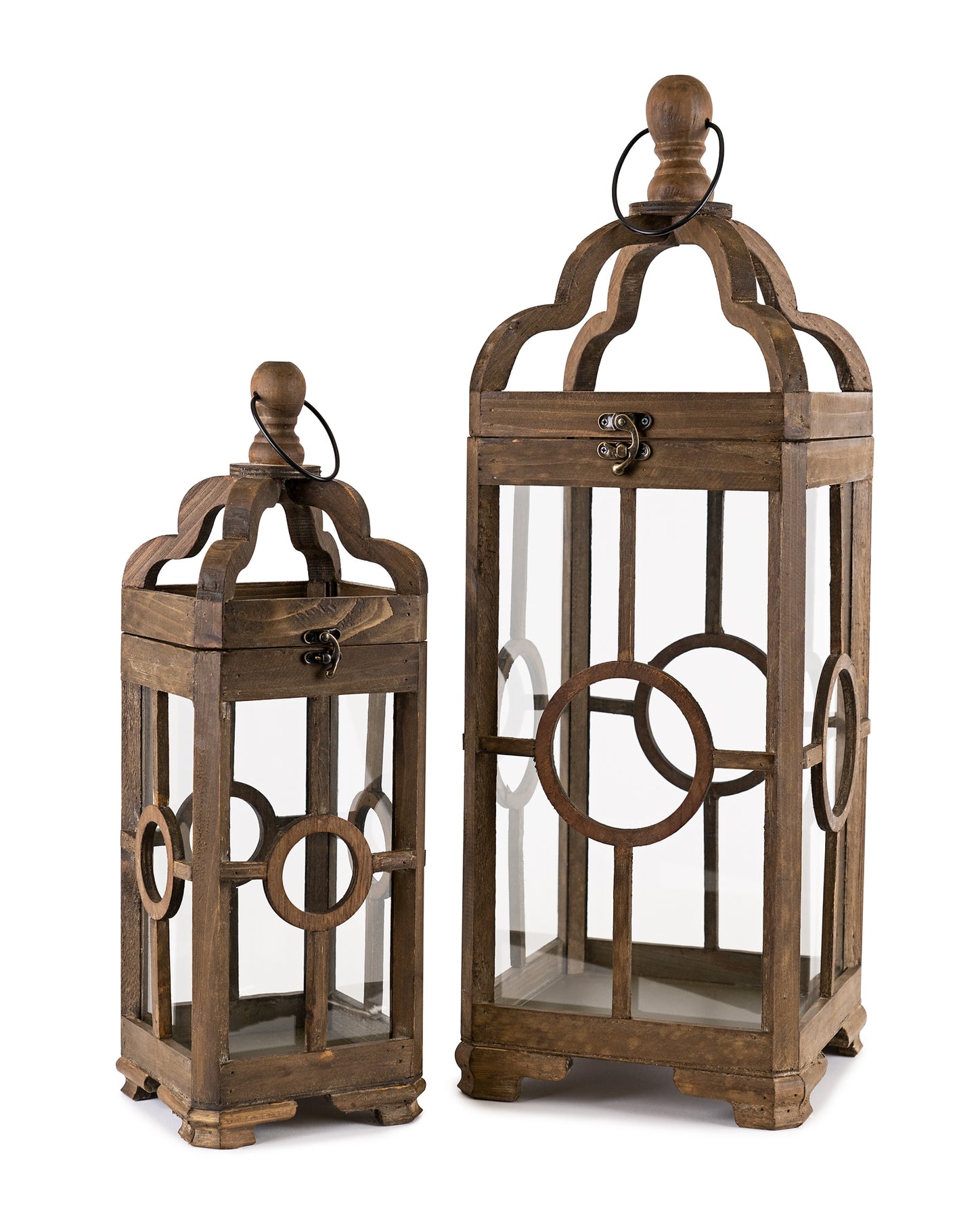 Lantern (Set Of 2) 19.5"H, 28"H Wood/Glass