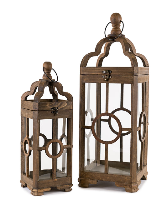 Lantern (Set Of 2) 19.5"H, 28"H Wood/Glass