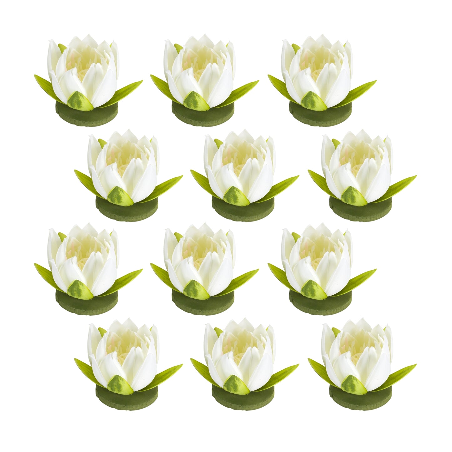 Lotus (Set Of 12) 4" x 4"H Polyester, Beige, Green