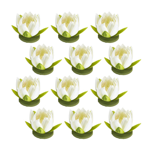 Lotus (Set Of 12) 4" x 4"H Polyester, Beige, Green