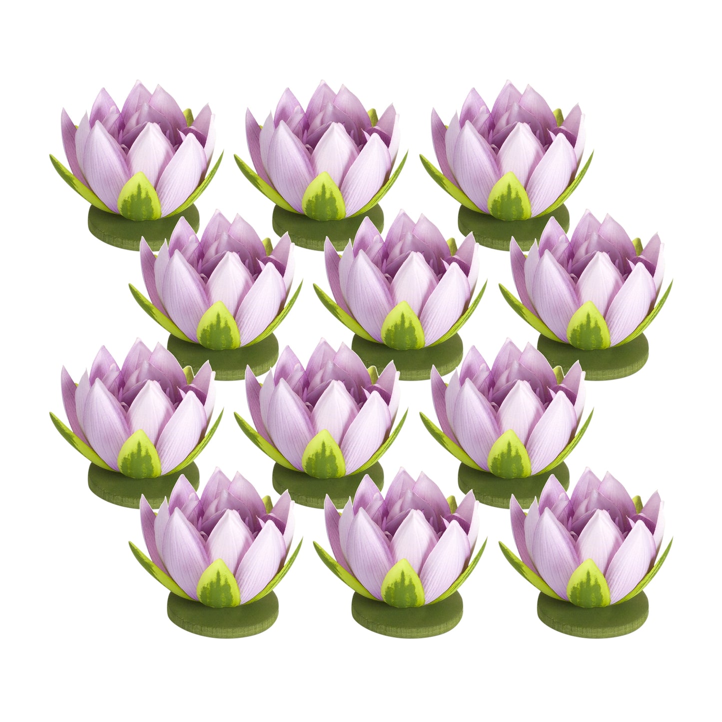 Lotus (Set Of 12) 4" x 4"H Polyester, Purple, Green
