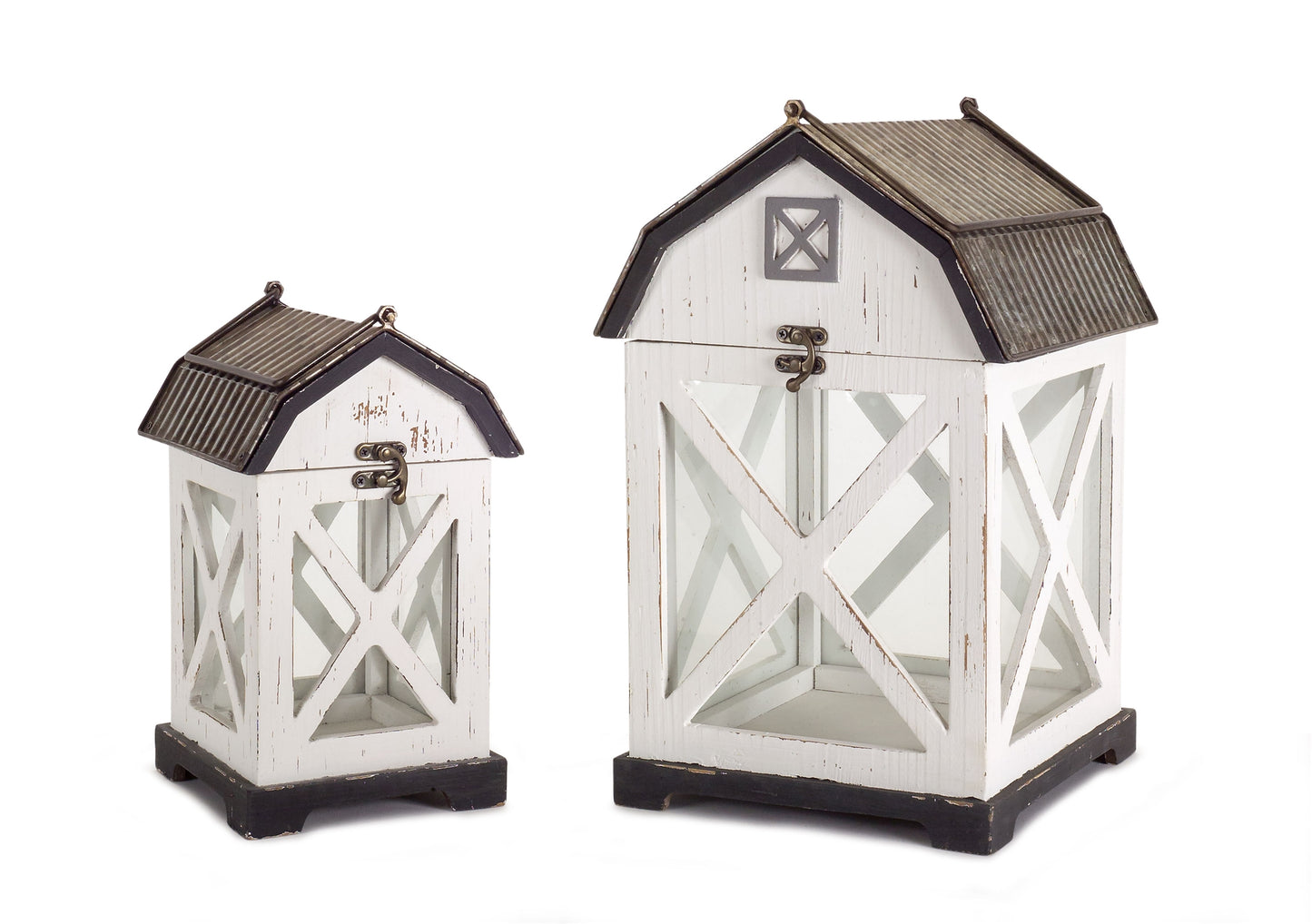 Barn Lantern (Set Of 2) 10.5"H, 14.5"H Wood