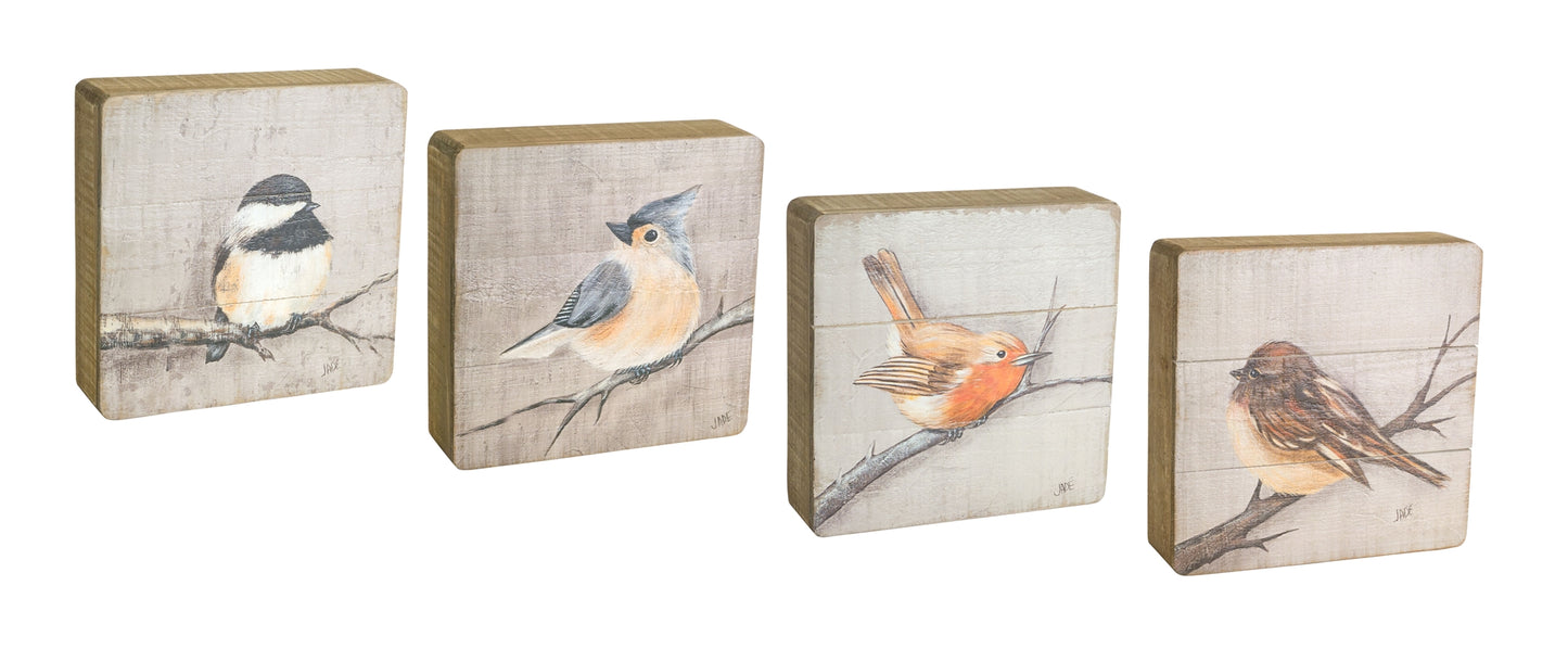 Bird Plaque (Set Of 4) 8"H Wood